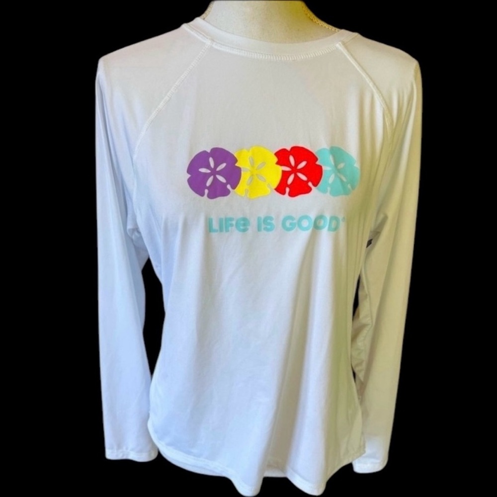 LIFE IS GOOD Long Sleeve Sunshirt~UPF50 + White+Color Sand Dollars~ Size: XL New